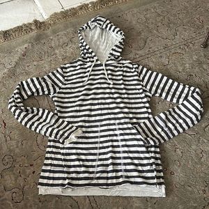 EVER brand, women’s lightweight, cotton hoodie - b&w stripes.